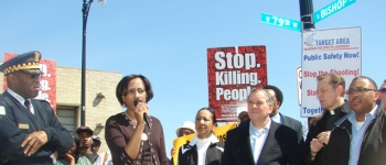 Mayor Daley joined Chicago Police Department’s Dana Starks, a concerned resident, Senator Jacqueline Collins, Father Pfleger of St. Sabina Church, and Alderman Howard Brookins (D-21) in a march to protest violence in the City of Chicago.